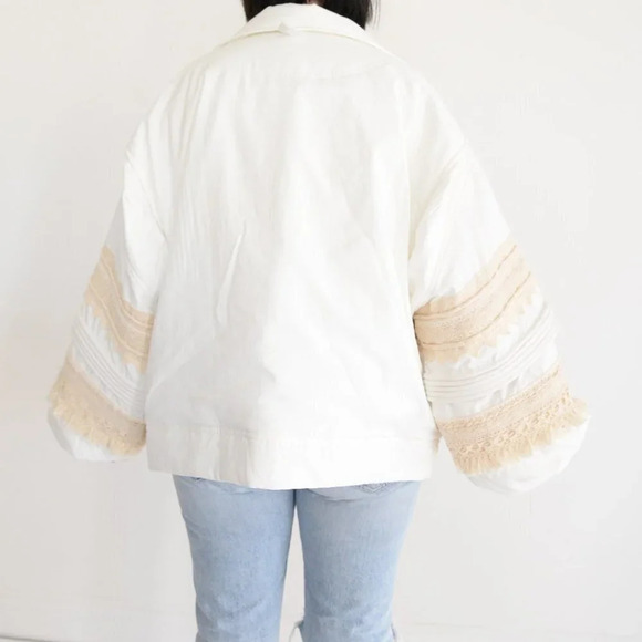 Free People FP Movement Solstice Bomber Cream Crochet Trim Lace Jacket Boho L - Picture 3 of 15